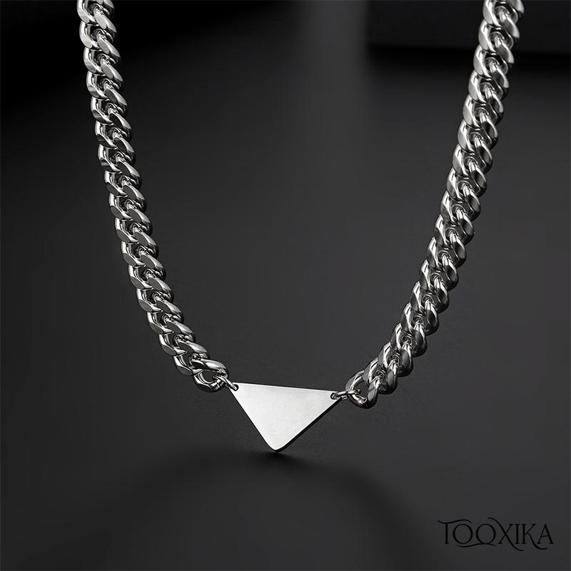 

Tooxika Original European And American Ins Triangle Brand Pendant Short Titanium Steel Necklace Niche Hip-hop T-shirt Chain Unisex