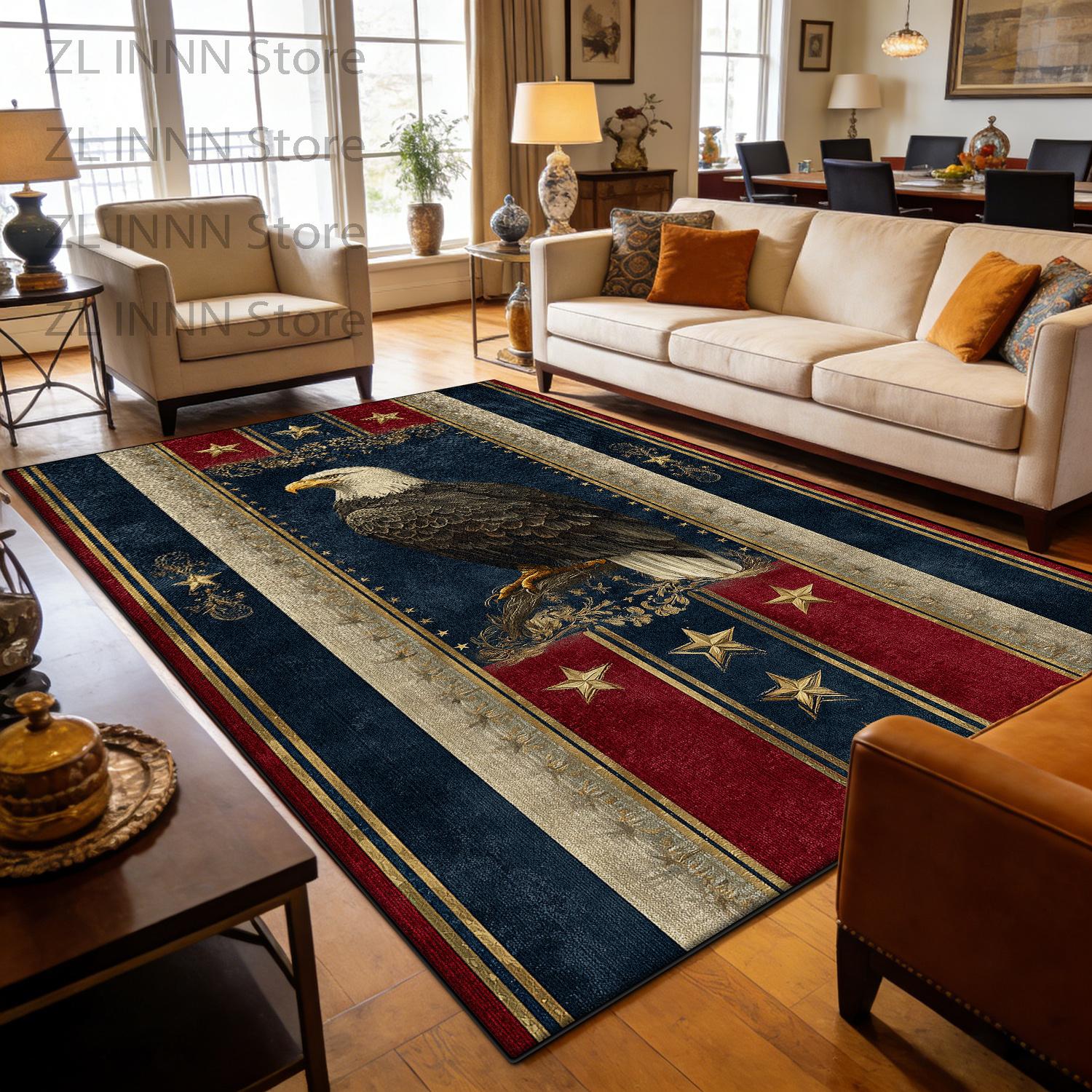 

USA 250th Celebration Area Rug Decoration Home Blue Non-slip Living Room Large Rugs Office Study Pile Fabric Floor Mat American 60x90cm