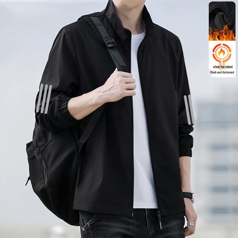 Men's Fashion Versatile Plus Velvet Stand Collar Windbreaker - 2025 Autumn/Winter Collection