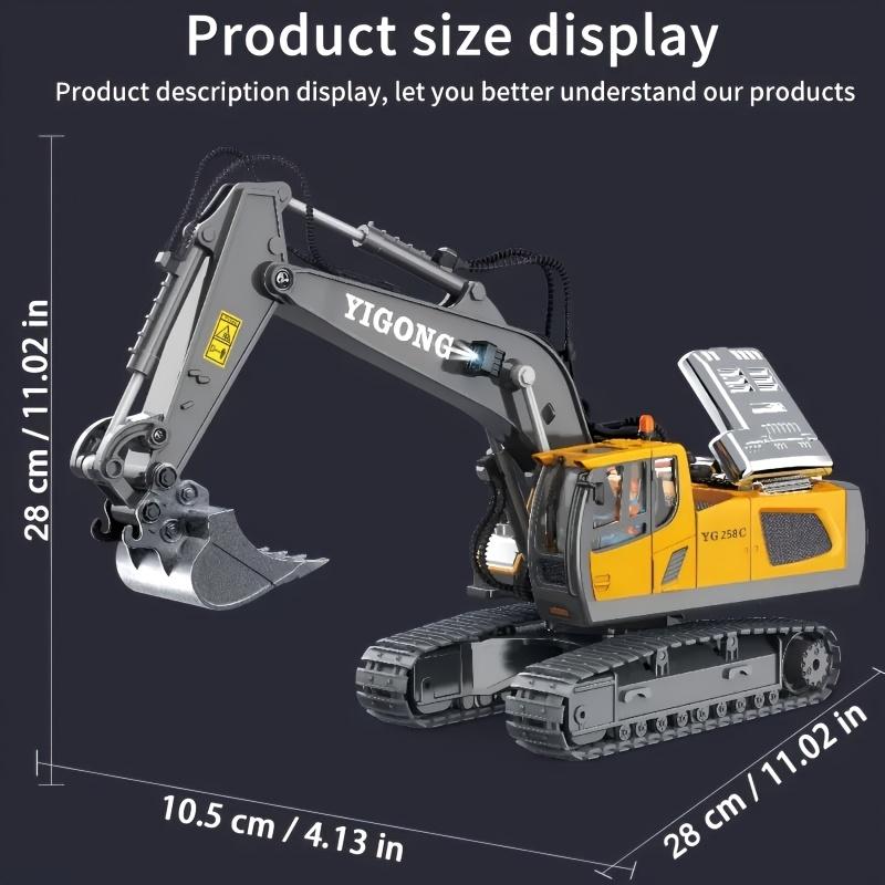Remote-controlled Excavator 2.4Ghz 11-channel engineering vehicle 1:20 scale with metal bucket with lights suitable for outdoor beach toys