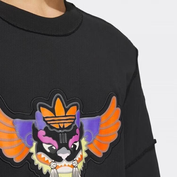 Adidas Originals Cartoon Print Round Neck Sweatshirt Unisex Tops Black IP7548
