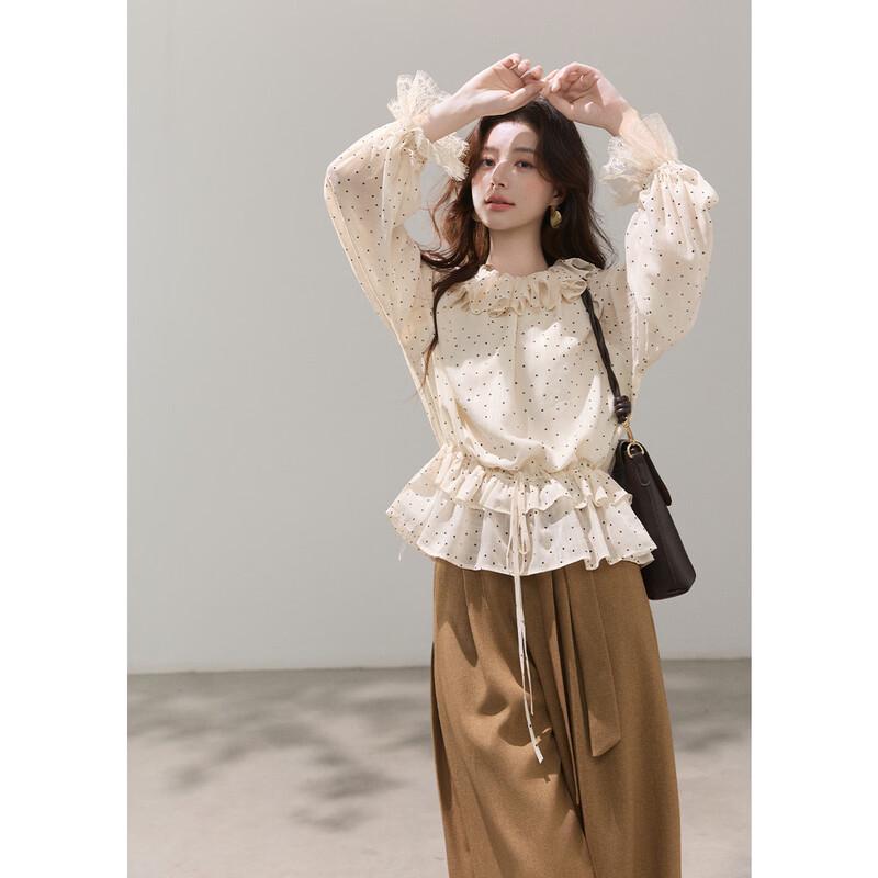Retro Polka Dot Ruffle Chiffon Blouse