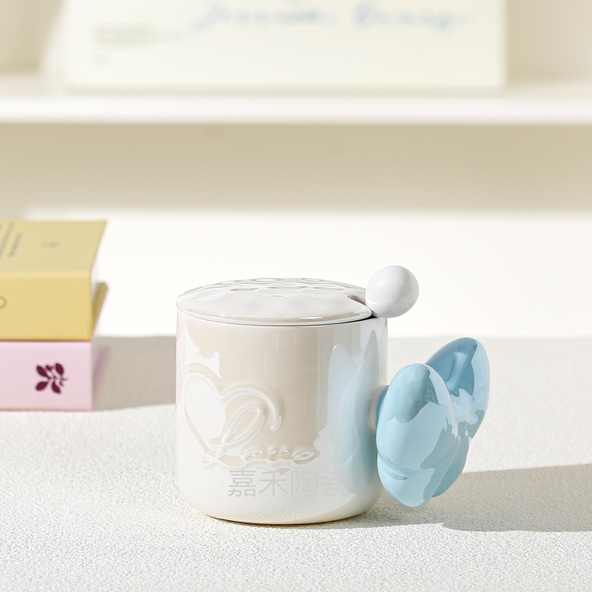 Кружка для кофе с жемчужным глазурью и крышкой, кружка  Сердце девушки , высококачественная кружка для воды, керамическая кружка, подарок, креативная кружка 400m l