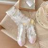 Ultra-thin Transparent Crystal Silk Socks Women Fashion Summer Harajuku Crew Socks Retro Flower Streetwear Elastic Long Socks