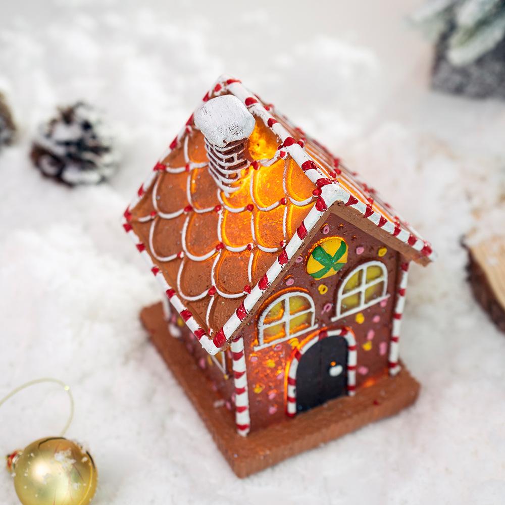 Latest Christmas Luminous Gingerbread House Ornaments Christmas Nice Home Use Living Room Atmosphere Layout Tabletop Resin Decoration