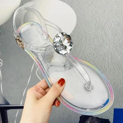 Fashion Lager Size Women Sandal Summer Explosion Diamond Woman Sandals Female Crystal Slippers Jelly Flat with Fashion Beach Shoes