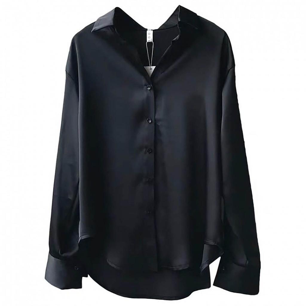 Women's Casual Solid Color Button-down Shirt Retro Style Long Sleeve Hanging Top