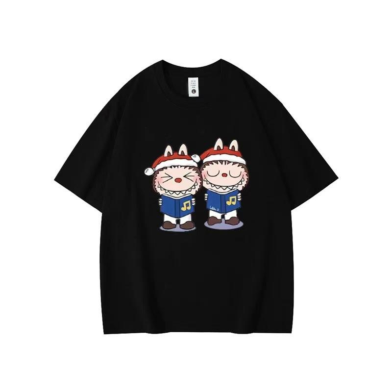 Summer Round Neck Labubu Pattern Printed Top Fashionable Casual Pure Cotton Short Sleeved Women's T-shirts