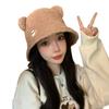 New Autumn and Winter Hat for Women Cute Little Bear Imitation Lamb Velvet Fisherman Hat Warm In Winter To Show The Face Small Pot Hat Trendy