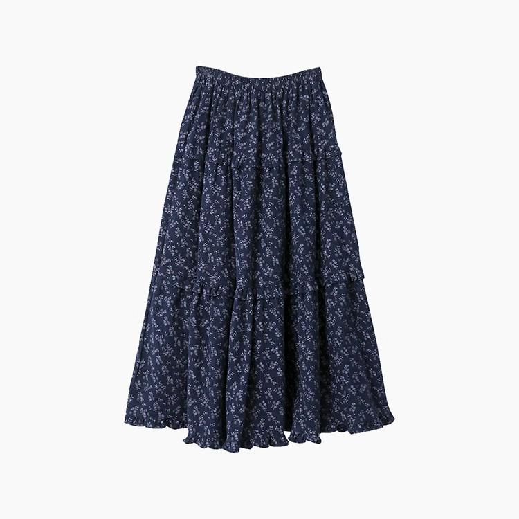 Purple Floral Mori-kei High-Waist A-line Pleated Skirt for Women - Autumn/Winter