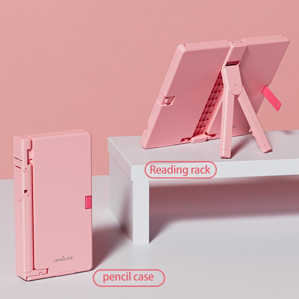 Tenwin blyantboks og sammenleggbar lesebokhylle 2-i-1 multifunksjons pennetui med to lag bærbart
