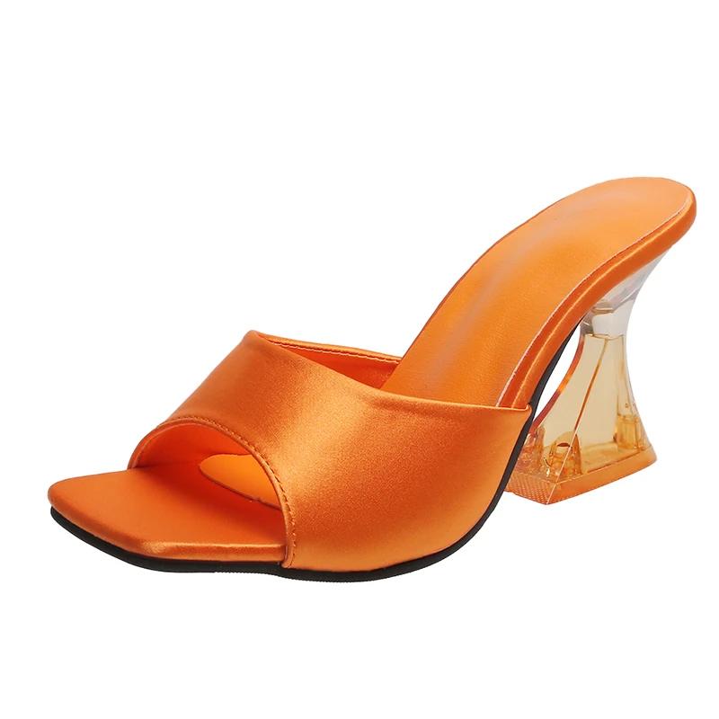 2024 Sommer Damen Grüne Schuhe Transparent Hoher Absatz Bequeme Grüne Sandalen Absätze Luxus Pantoletten Hausschuhe für Damen