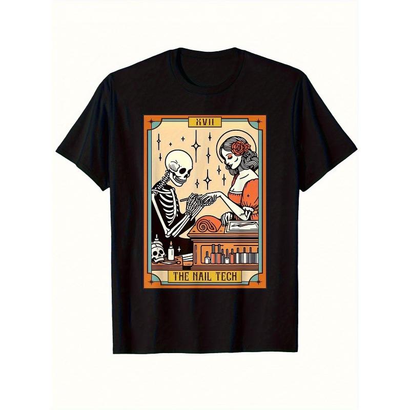 

Vintage Men s Funny The Nail Tech Tarot Card T Shirt Cotton Tee Women Oversized Loose Streetwear Summer Novelty Tops XXXL чёрный