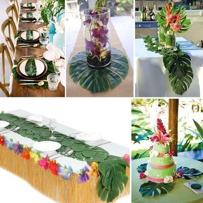 Green Style Artificial Palm Leaves Decorations 24/60pcs Summer Jungle Theme Party Supplies for Home Decor