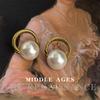 Light Medieval Commuter Versatile Big Pearl Earrings Smeared and Old Hollow Geometric Rings Light Luxury Earrings