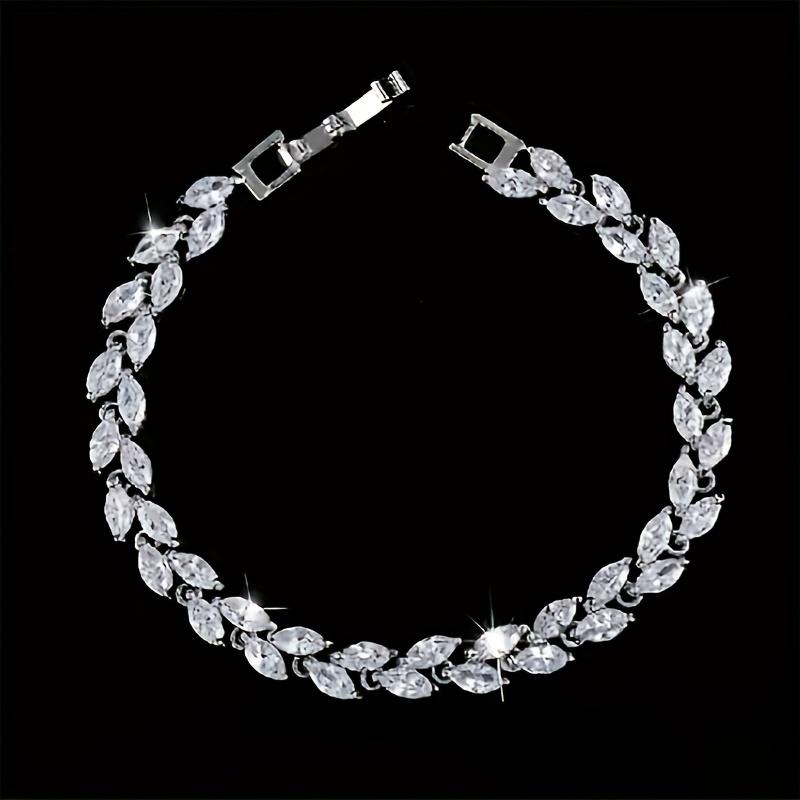 Multicolor Cubic Zirconia Leaf Ear of Wheat Pendant Bracelet, Silver Plated Crystal Women Jewelry, Birthday Gift for Her