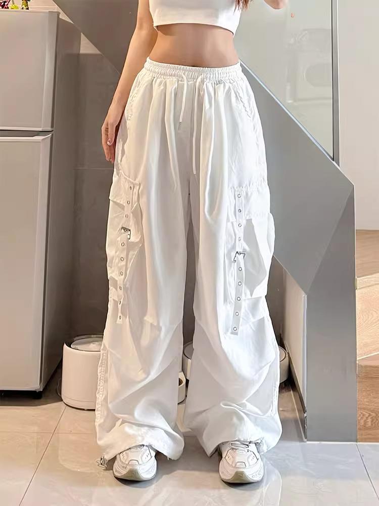 

Белые плиссированные брюки карго широкого кроя - Уличный хип-хоп стиль M