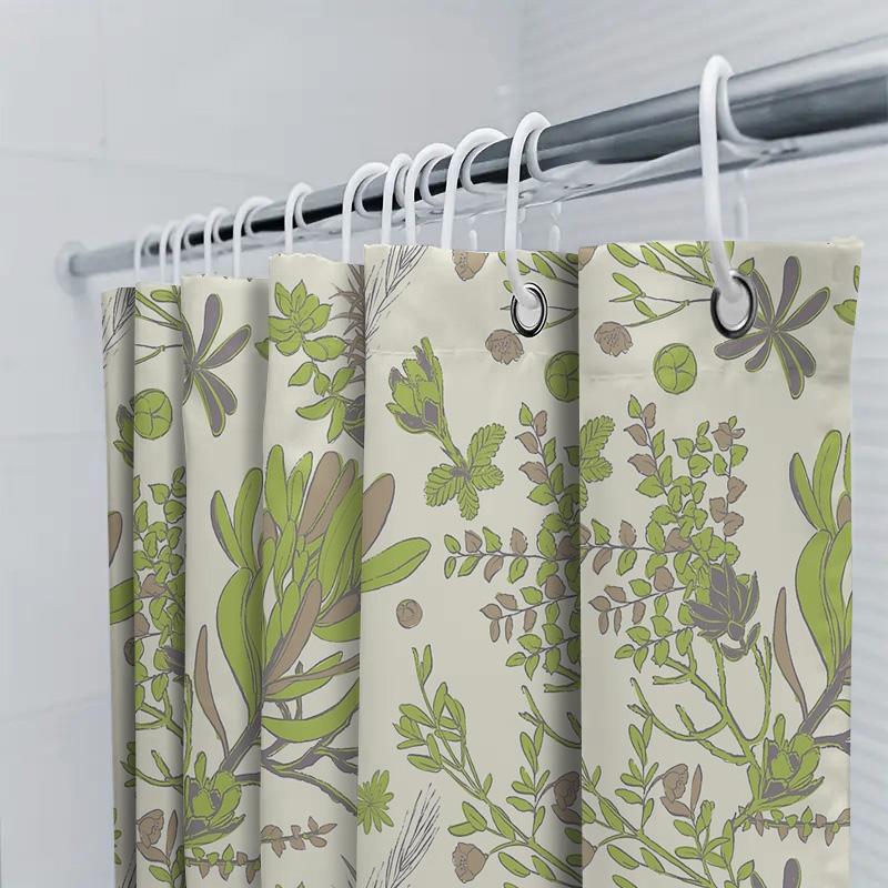 Botanical Shower Curtain Nature Greenery Leaf Pattern Bathroom Decor Farmhouse Style Waterproof Fabric Shower Liner Vintage Home