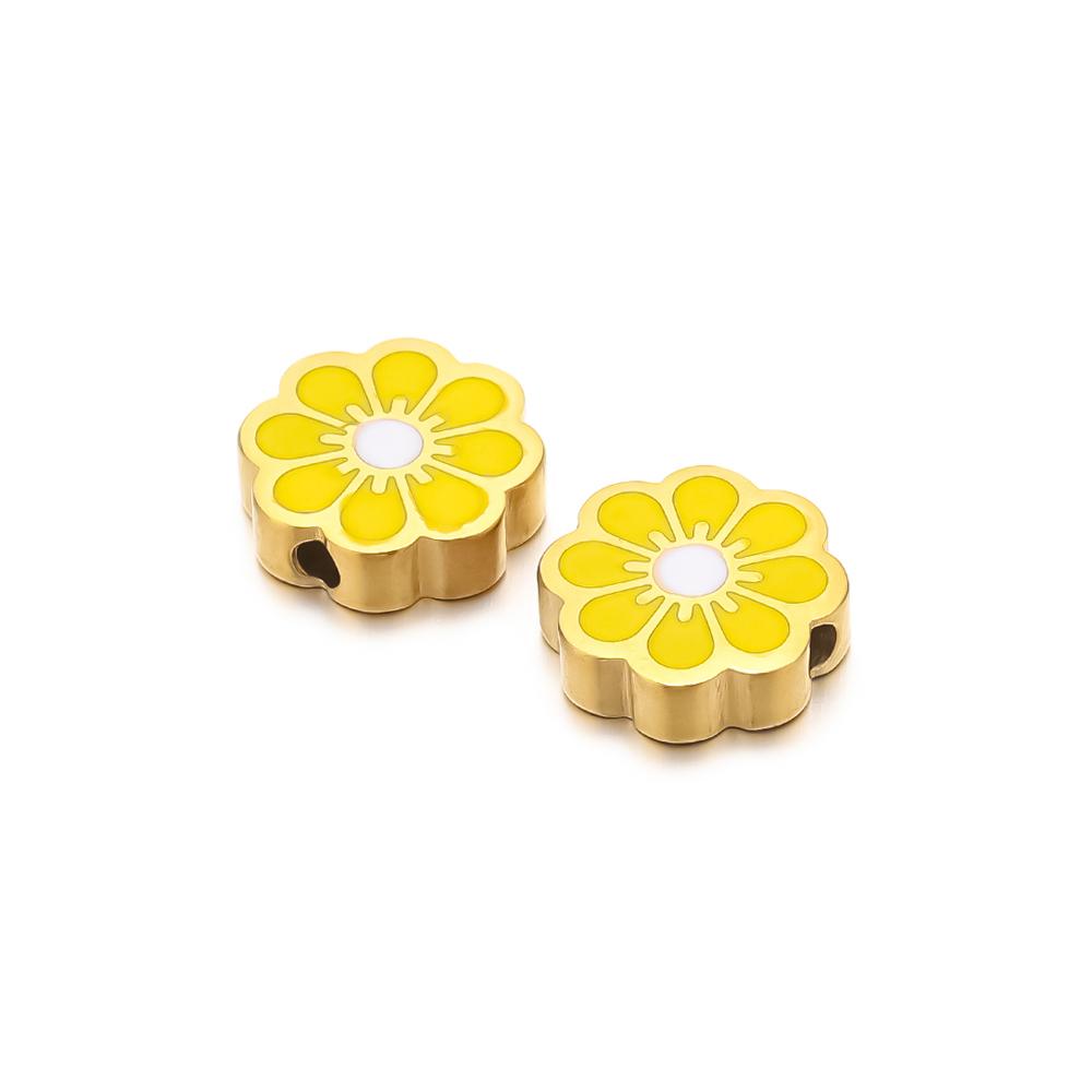 5Pcs Stainless Steel Enamel Sun Flower Beads for DIY Jewelry Making Bracelets Children Charms Necklace Earrings Supplies
