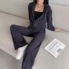 Womens Casual Two-Piece Set: Solid Color Long Sleeve Hooded Sweatshirt Elastic Waist Wide Leg Pants