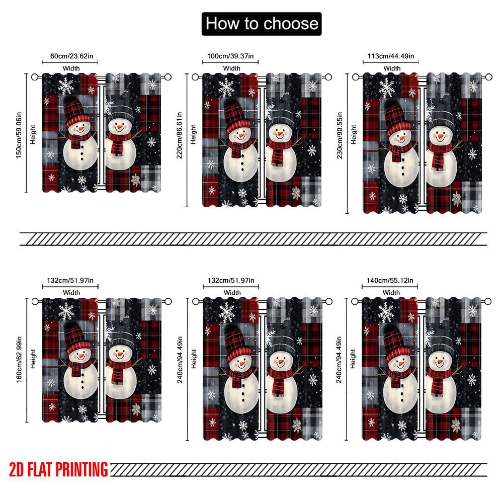 2pcs,2D plane printing Popular Curtains Buffalo Plaid Snowman Family (2) Polyester Fabric (without rod) Festive Perfect for