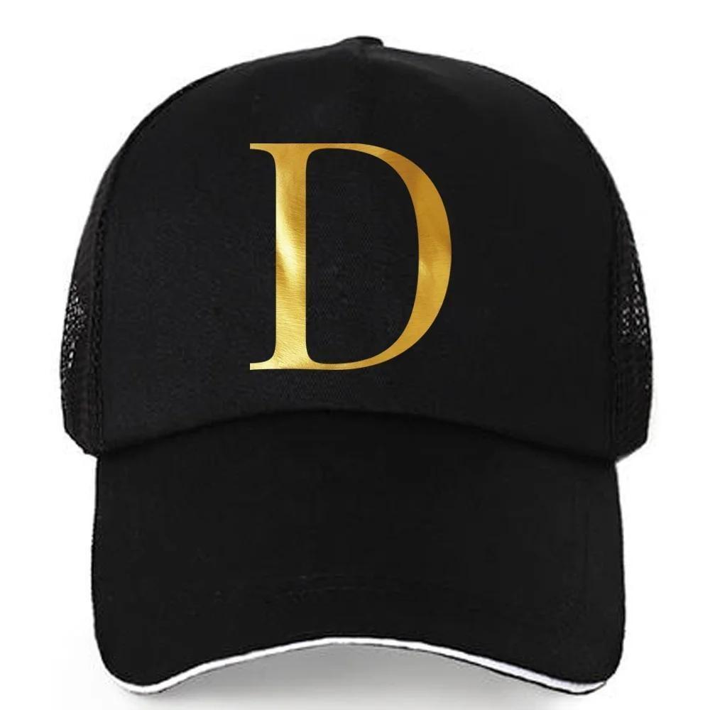 1pc AmaBe Hip-Hop Baseball Cap with Golden Letter Print, Adjustable Hook & Loop Closure, Breathable Mesh Back, Lightweight Stret