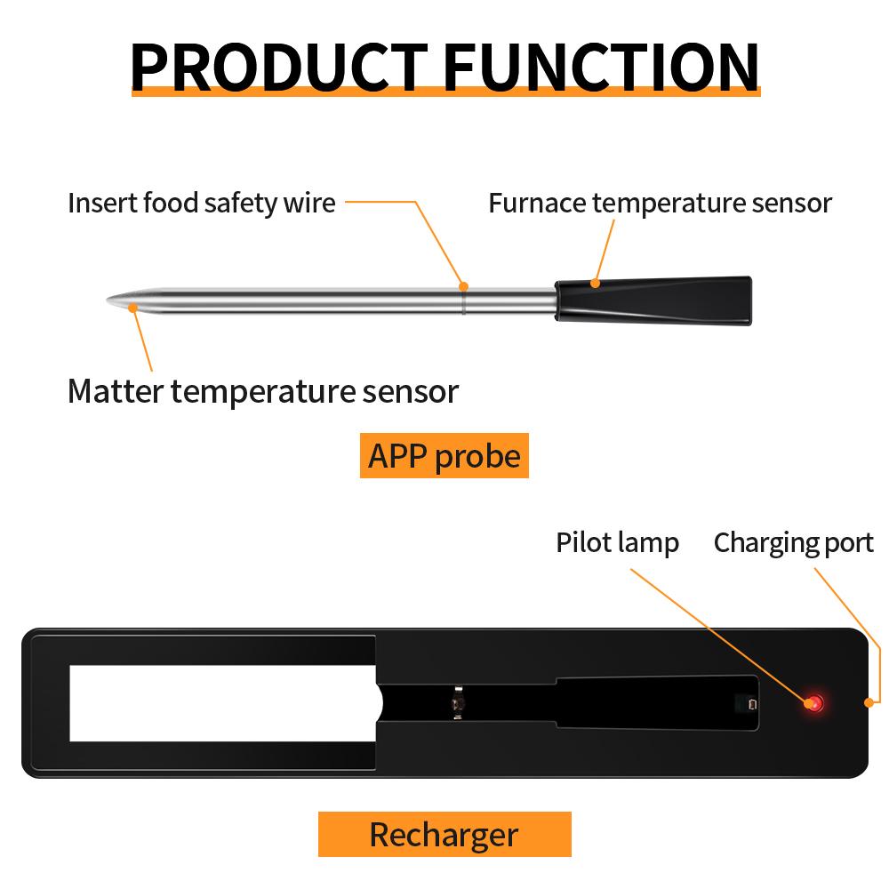 Bluetooth BBQ Thermometer Digital Temperature Tester Smart Wireless Kitchen Meat Food Thermometer for Cooking Oven Grill