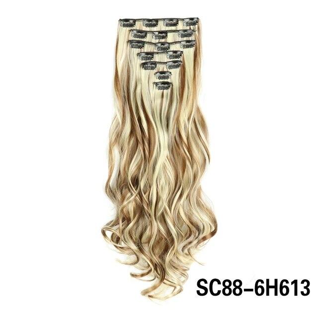 Długie kręcone klipsy do przedłużania włosów 16 klipsów syntetyczne naturalne kawałki włosów dla kobiet 7 sztuk/zestaw 24 cale Ombre blond czerwony czarny sztuczne włosy