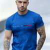 Unisexs Soft Cotton Tshirt Paris Split Letter Simple Red Stripe Print Short Sleeve Urban Streetwear Plain Tee Tops