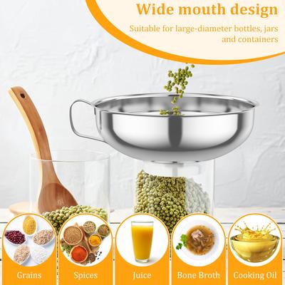 Stainless Steel Canned Funnel 3/6pcs Kitchen Portable Wide Mouth Funnel with Filter Kitchen Funnel