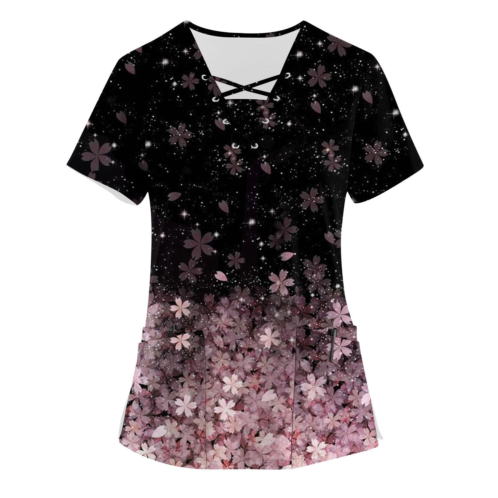 Женские топы с короткими рукавами и v-образным вырезом с принтом — фото 8