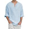 Cotton Linen V-neck Long Sleeve T-shirt for Men Casual Solid Color Lightweight Breathable Cozy Tops Male Fashion Tees