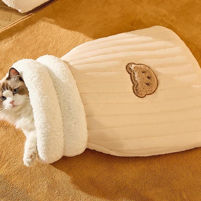 Cat Pet Mat Warming Pad Sack Soft and Comfortable Cat Bed Cave Cozy Cat Beds Easy Access Cat Sleeping Bag with Cute Bear Pattern