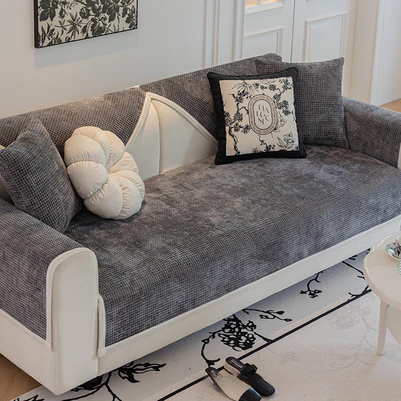 Cremefarbenes Sofakissen im Vier-Jahreszeiten-Stil, universeller Vollbezug, Handtuch, komplett eingewickelter Bezug, Waffelmuster, hochwertiges Sofakissen, rutschfest