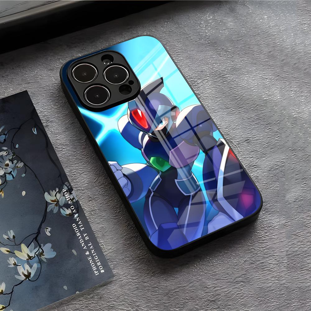 R-Rockman M-Megaman Cool Phone Case For IPhone 17 Air 16 E Pro Max 15 14 13 Mini 12 Pro 11 Max Plus Black Glass Cover
