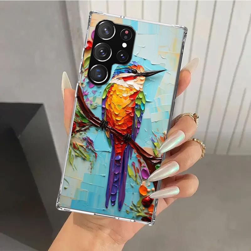 Animal Oil Painting Bird Phone Case for Samsung Galaxy S26 S24 S23 Ultra S25 Edge S22 S21 Plus S20 FE + Soft Print Shell Funda G