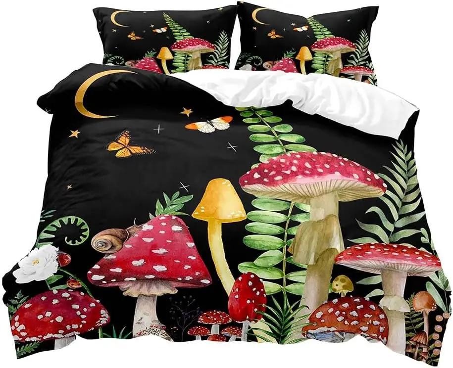 

Lovely Frog Gren Mushrom Soft Duvet Cover Quen Sized Dimensions Beding Set Children Kids Beding Buterfly Snail Plant Botanical Mushrom Set 3 Pcs 120*200cm Single