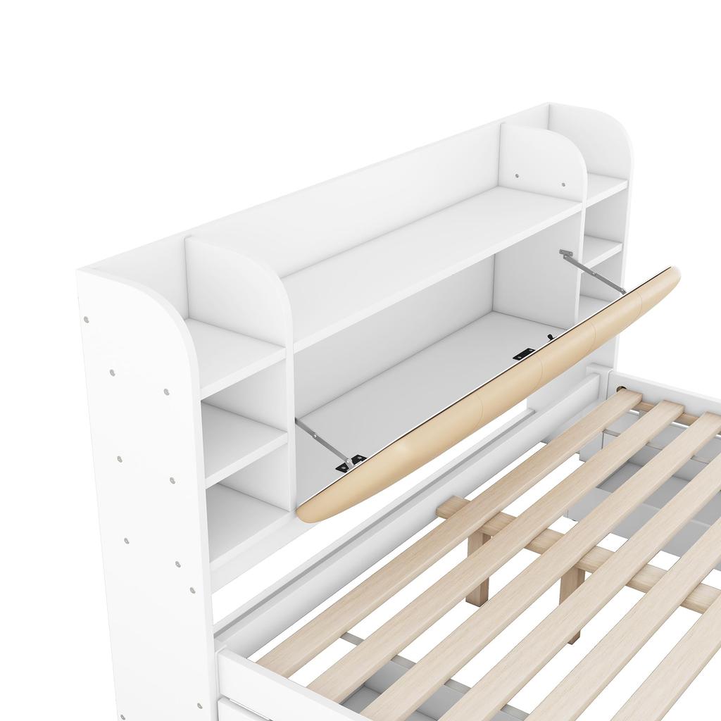 Doppelbett Holzbett 180x200cm, Stauraumbett mit 4 Schubladen und Stauraum-Kopfteil, Funktionsbett mit Lattenrost, Ohne Matratze