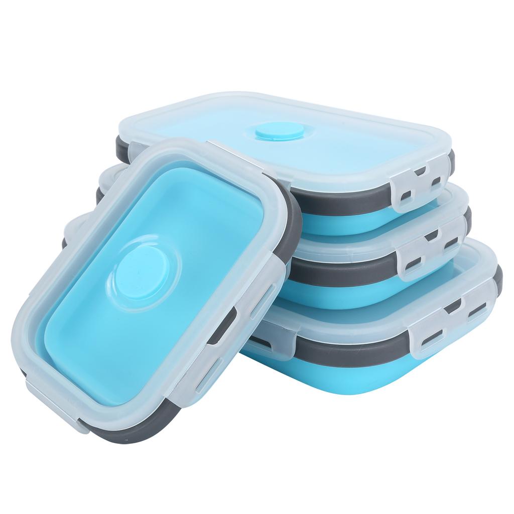 4 sztuki Zestaw Silikonowy Lunchbox Składany Pojemnik do Przechowywania Żywności Pudełko Bento na Podróże Plenerowe