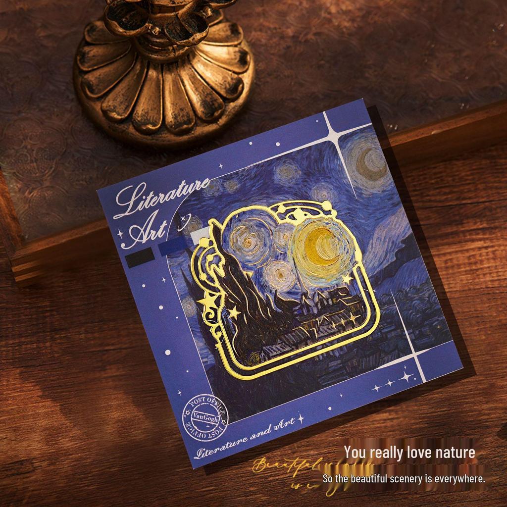 Set elegant de semne de carte metalice: Cutie cadou de Anul Nou pentru studenți, inspirată de pictura în ulei.