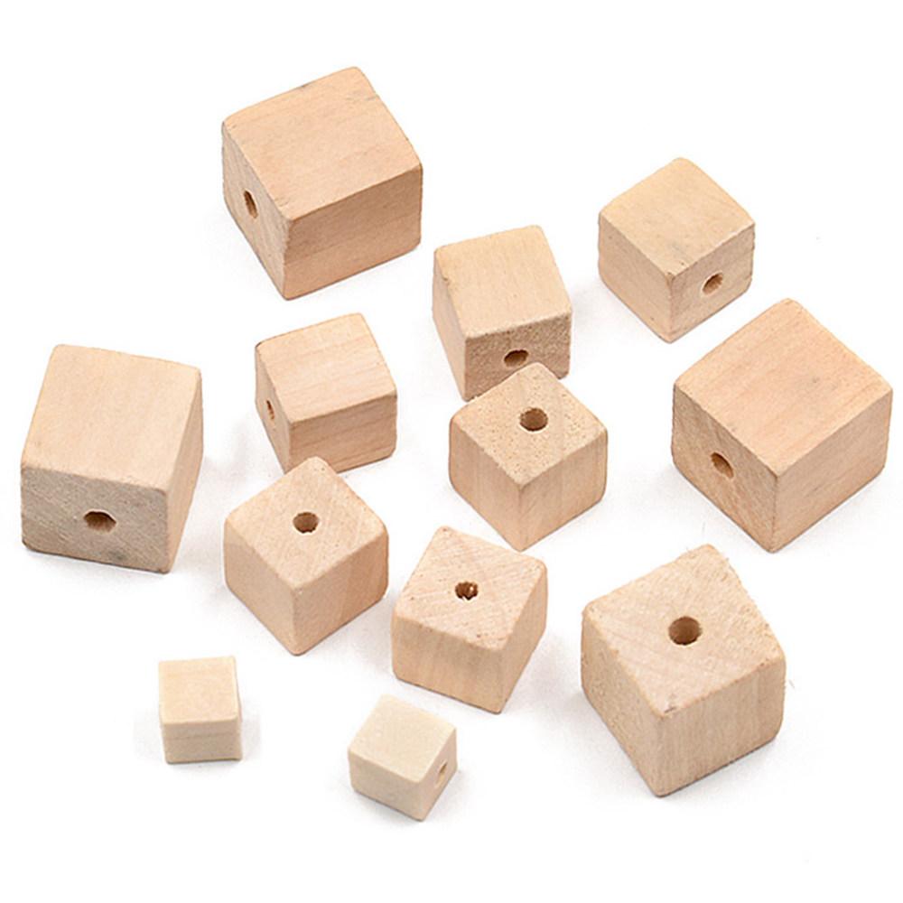 10 piezas Cubo Cuadrado Madera Natural 15mm 20mm 25mm 30mm Cuentas Sueltas para Manualidades DIY Artesanía en Madera Accesorios para Fabricación de Joyería