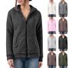 Women's Fashion Solid Color Sweatshirt Loose Hooded Fleece Zipper Jacket Top