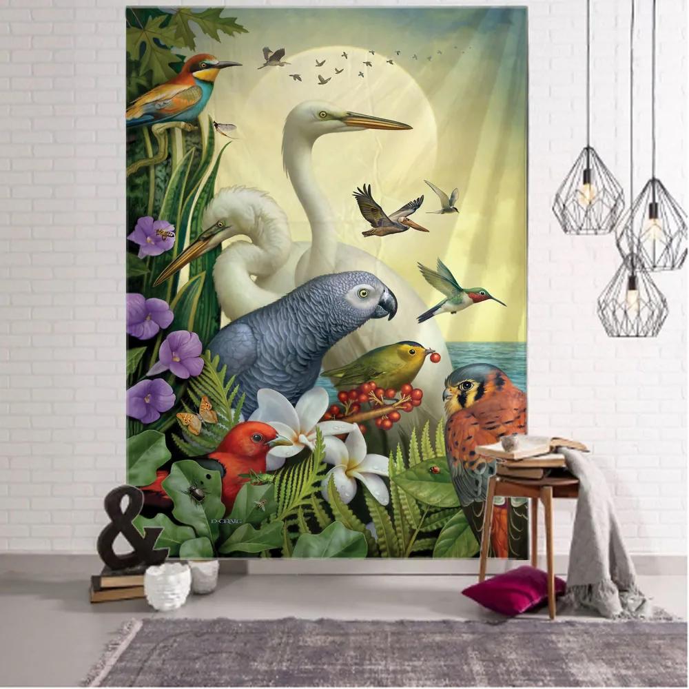 Flower, Bird, Plant Tapestry, Animal Wall Hanging Cloth, Hippie Kawaii Room Decoration Aesthetics, Bohemian Wall Decoration