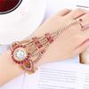 Ladies Quartz Wristwatch with Finger Ring Women  Bracelet Vintage Bangle Rhinestone Watch