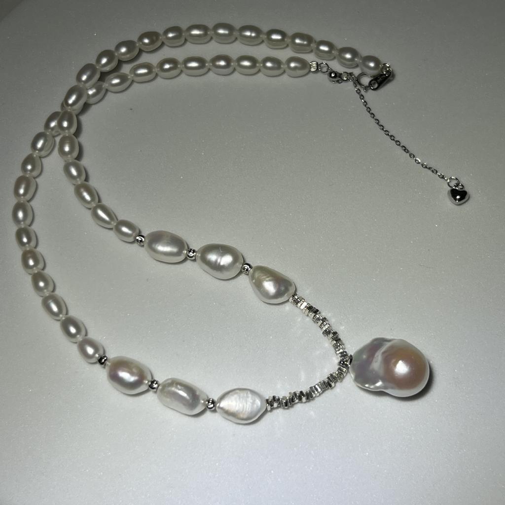4-5mm Natural Rice-shaped Pearl Necklace Fashion Light Luxury High-level Sense S925 Sterling Silver Alien Baroque Neck Chain Female