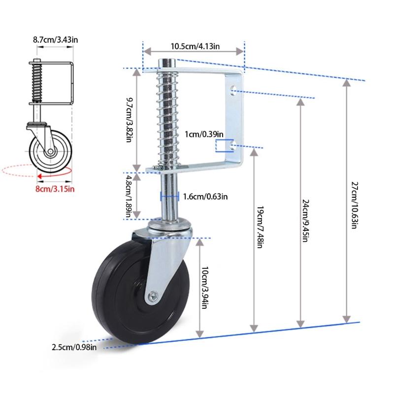 Pack of 2 Portable Sturdy Swivels Castors Wheel Accessory for Wood Gate and Fence Spring Loaded Designs Daily Use
