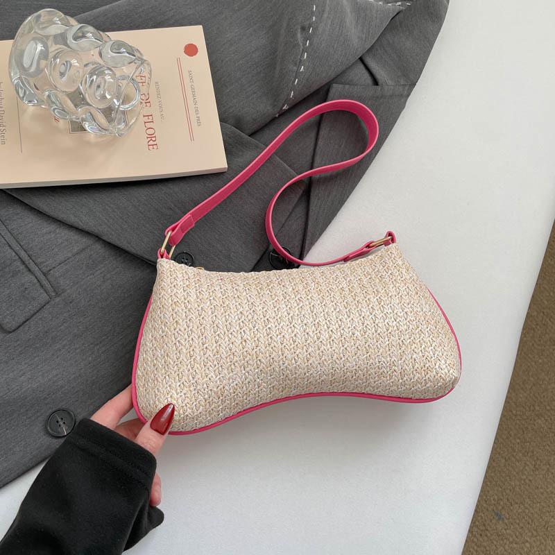 Single-shoulder Underarm Trendy Woven Cherry Style Beach Tote Bag for Women