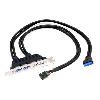 Cablecc USB USB Internal 4 Female Mounting Panel Motherboard Baffle Cable with PCI 50cm 2.0 & 3.0 - 9-Pin, 19-Pin, 20-Pin Bracket,