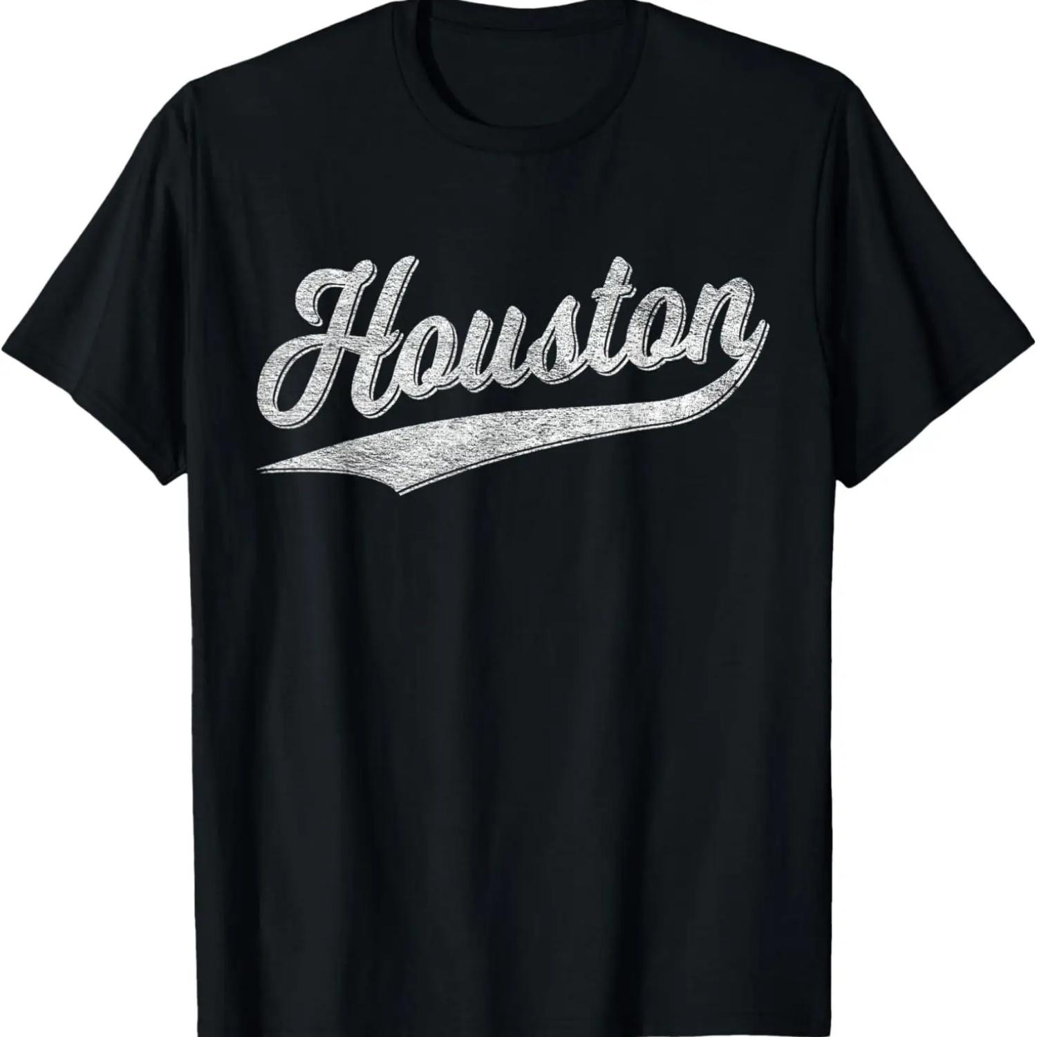 HOUSTON TEXAS VINTAGE SPORTS SCRIPT CLASSIC STYLE T-Shirt S чёрный