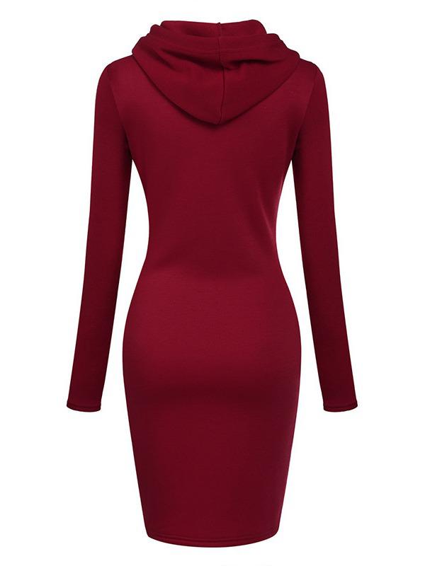 2023 Autumn/Winter Women's Solid Color Long Sleeve Hooded Mid-Length Sweatshirt Dress